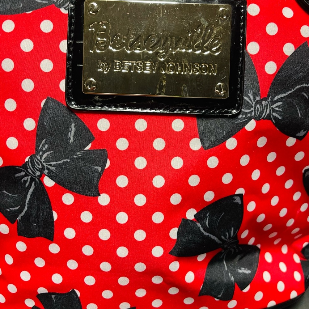 Betsey Johnson Red Polka Dot Tote with Black Bow Accents - Picture 5 of 7
